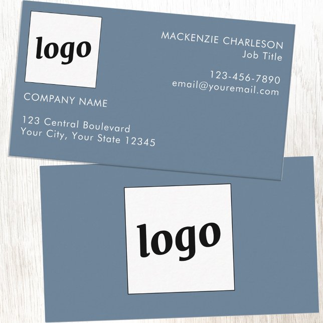 Carte De Visite Logo et texte simple gris bleu poussiéreux (Logo with custom text blue gray professional business card)