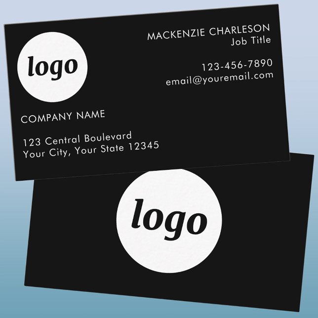 Carte De Visite Logo et texte simple noir (Logo with text professional minimalist business card)