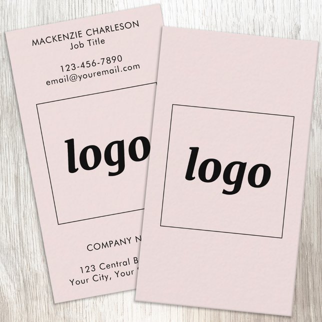 Carte De Visite Logo et texte verticaux Simple Rose Blush (Simple logo with custom text business branding promotional blush pink vertical format business cards)