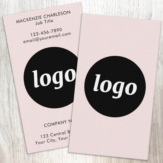 Carte De Visite Logo et texte verticaux simples rose poudré (Simple logo with custom text business branding promotional blush pink vertical format business cards)