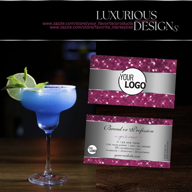 Carte De Visite Logo Étoiles brillantes Parties scintillant rose a (Créateur téléchargé)