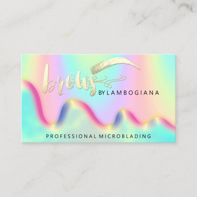 Carte De Visite Logo Eyebrow Microblading Holograph QR Rainbow (Devant)