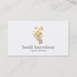 Carte De Visite Logo Faux Gold Floral sur Blanc