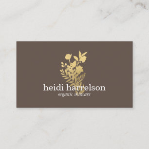 Carte De Visite Logo Faux Gold Floral sur Dark Brown