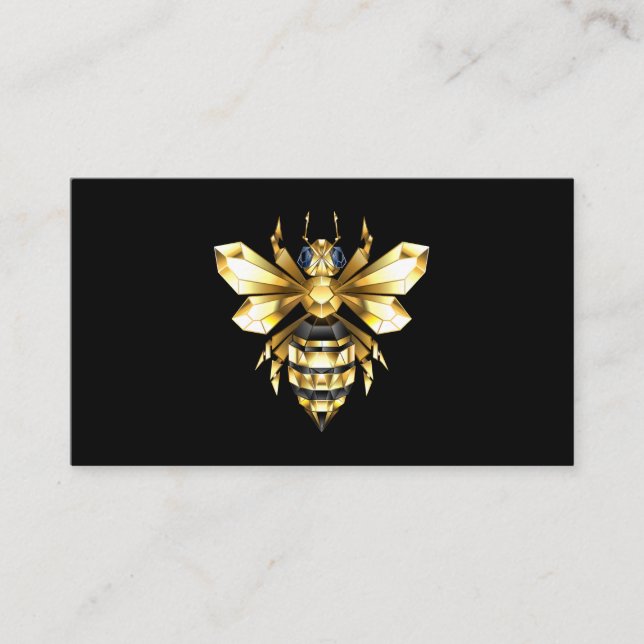 Carte De Visite Logo Faux Gold Foil Bee Polygonal sur Noir (Devant)