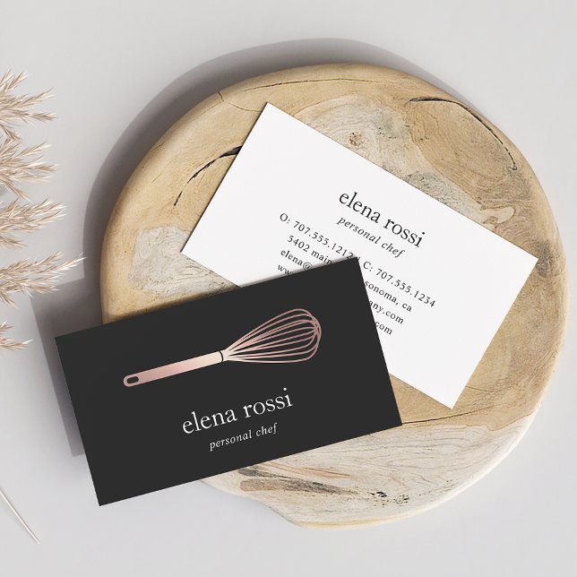 Carte De Visite Logo Faux Rose Gold Whisk | Boulangerie de cuisine (Créateur téléchargé)