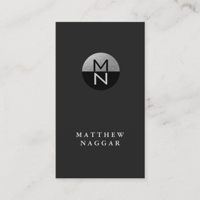 Carte De Visite Logo Faux Silver Foil & Black Circle (Devant)