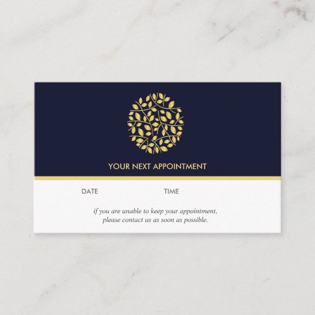 Carte De Visite Logo feuille or | Bleu | massage bien-être yoga (Devant)