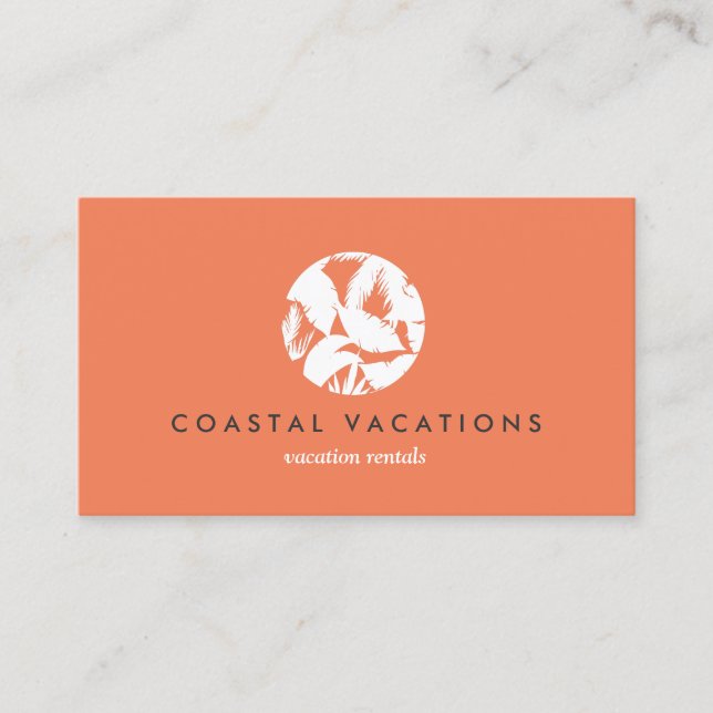 Carte De Visite Logo Feuille Tropical sur Orange pour location vac (Devant)