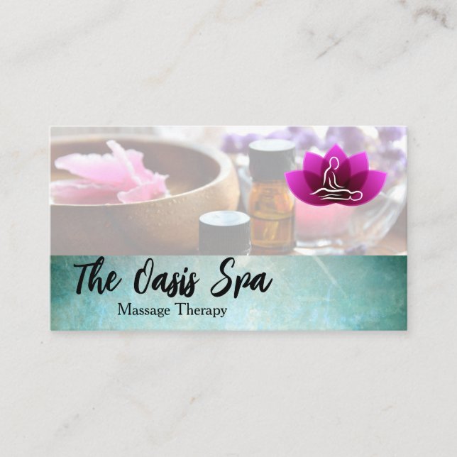 Carte De Visite Logo Fleur de Lotus Massage | Station de Spa (Devant)