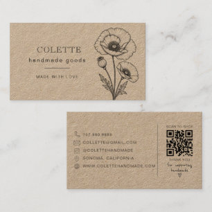 Carte De Visite Logo Fleur Kraft Fabriqué à la Main