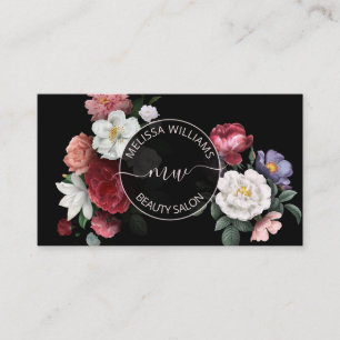 Carte De Visite Logo Fleurs Dessinées à la Main Noir