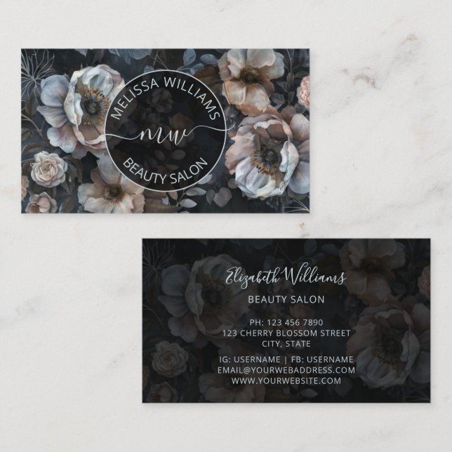 Carte De Visite Logo Fleurs Rose Pâle (Devant / Derrière)