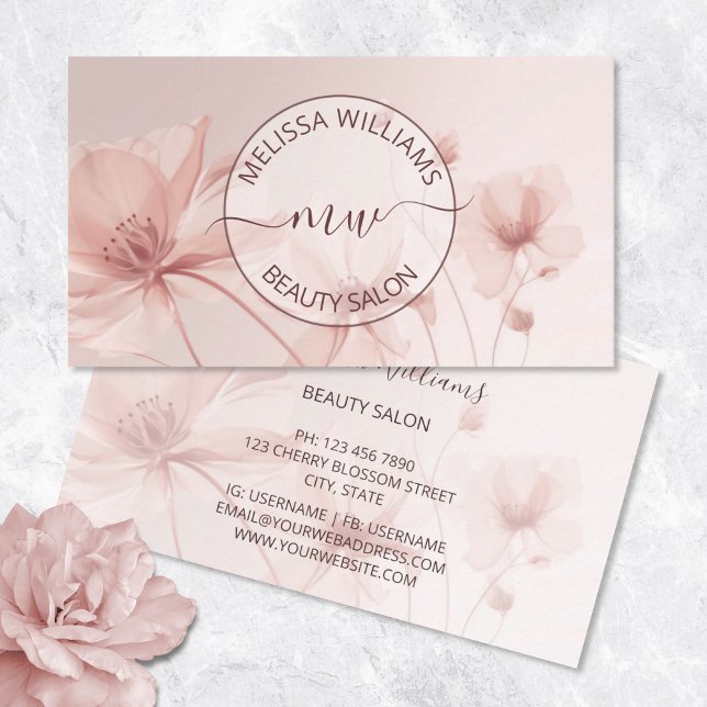 Carte De Visite Logo Fleurs Rose Pâle (Créateur téléchargé)