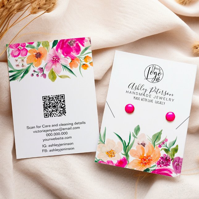 Carte De Visite logo Fleurs sauvages bijoux collier d'oreille (Wild flowers logo jewelry earring necklace business card)