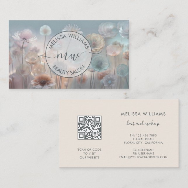 Carte De Visite Logo Fleurs Transparentes de Rêve (Devant / Derrière)