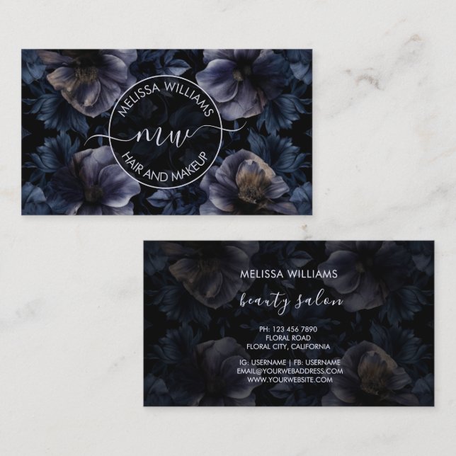 Carte De Visite Logo Fleurs Violet Foncé (Devant / Derrière)