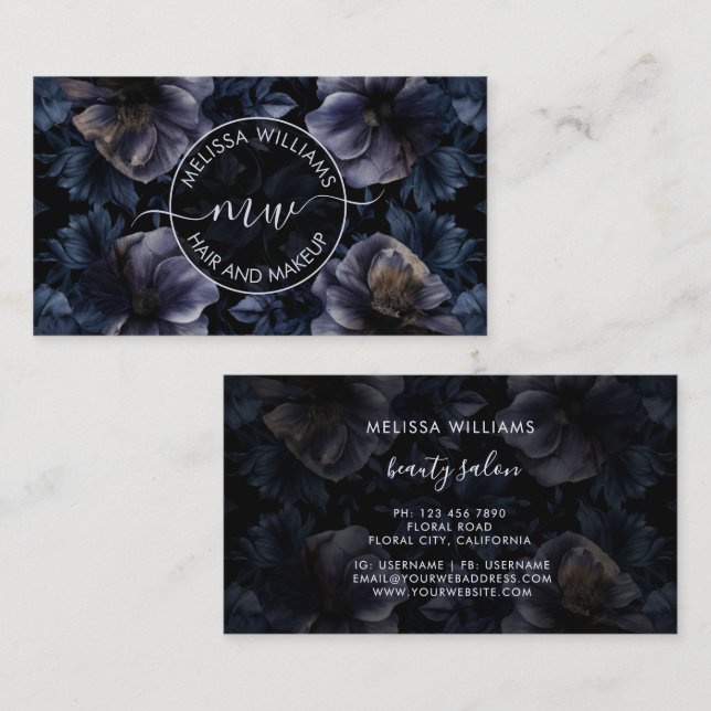 Carte De Visite Logo Fleurs Violet Foncé (Devant / Derrière)