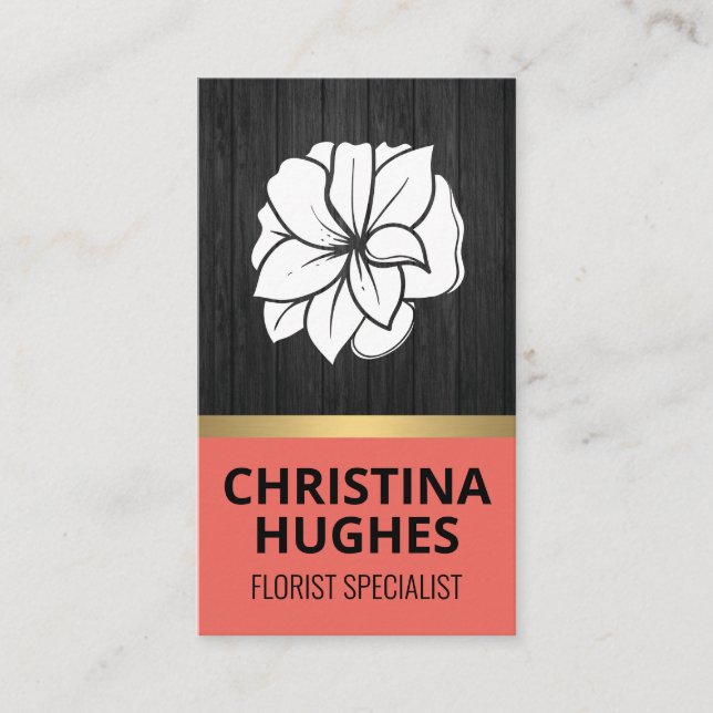 Carte De Visite Logo floral | Arrière - plan en bois (Devant)