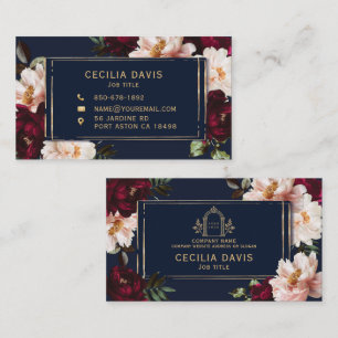 Carte De Visite Logo floral bleu marine rouge bordeaux sombre