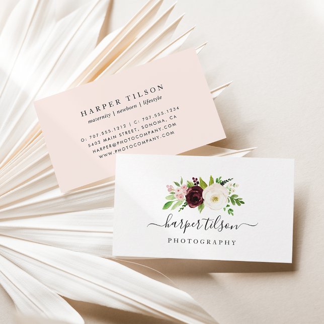 Carte De Visite Logo floral Blush Romance (Créateur téléchargé)