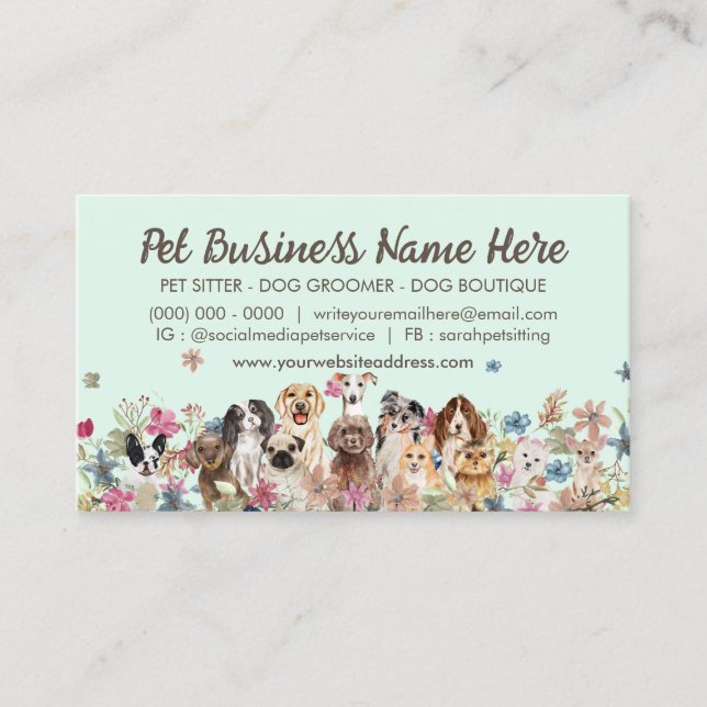 Carte De Visite Logo floral Green Dog Walker (Devant)