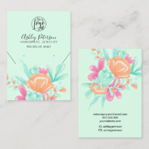 Carte De Visite logo floral rose turquoise collier d'oreille bijou