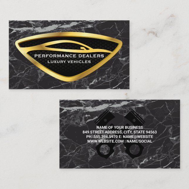 Carte De Visite Logo Gold Auto Car | Marbre noir luxe (Devant / Derrière)