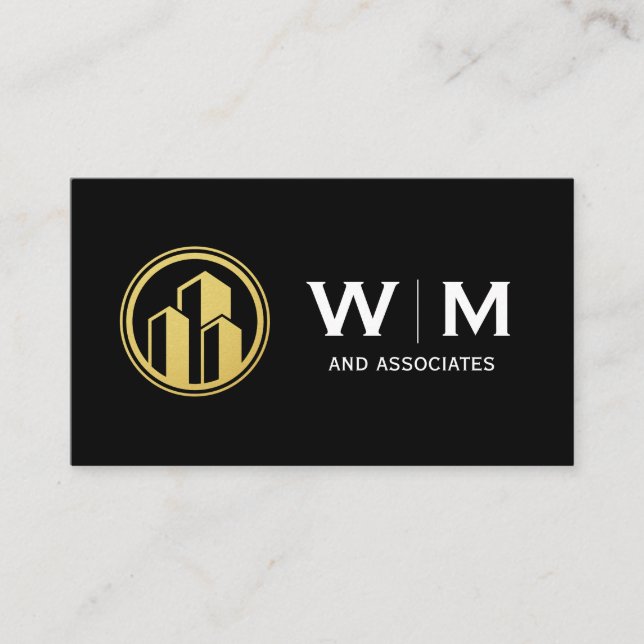 Carte De Visite Logo Gold Buildings | Monogramme (Devant)