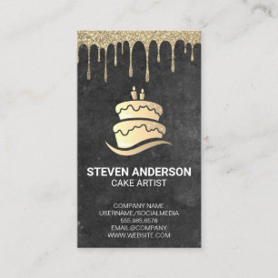 Carte De Visite Logo Gold Cake Parties scintillant d'or à glace