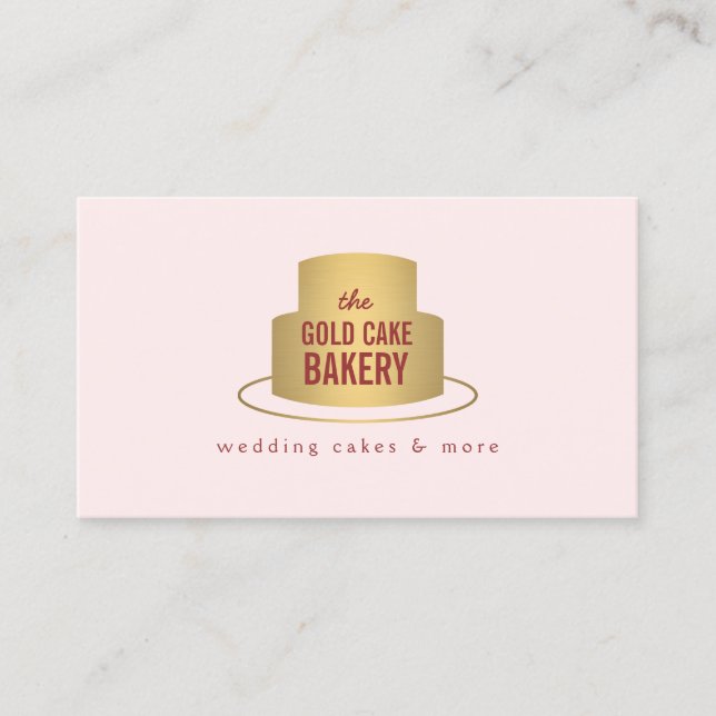 Carte De Visite Logo Gold Cake sur Rose pour boulangerie, Café, Ch (Devant)