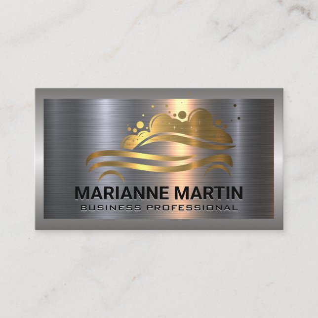Carte De Visite Logo Gold Car Wash | Aluminium métallique brossé (Devant)