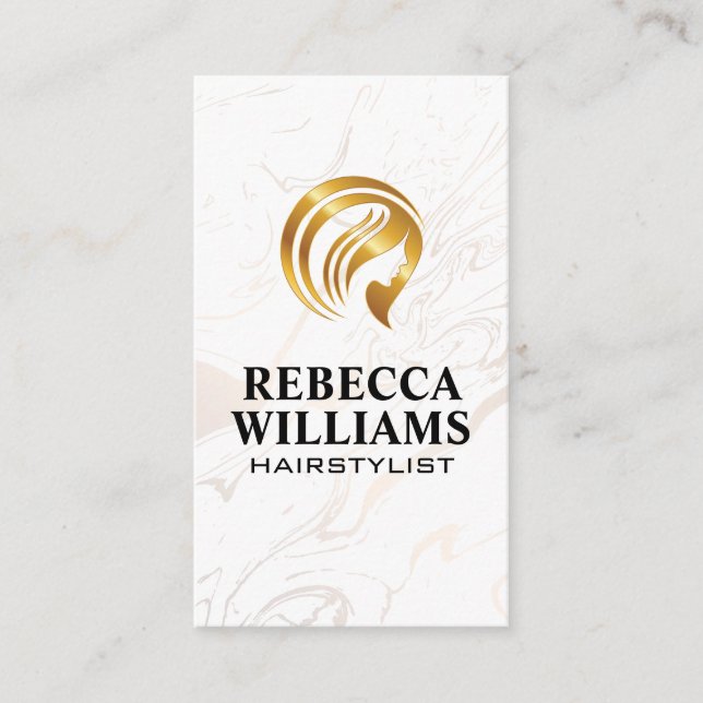 Carte De Visite Logo Gold Hair Stylist | Marbre (Devant)
