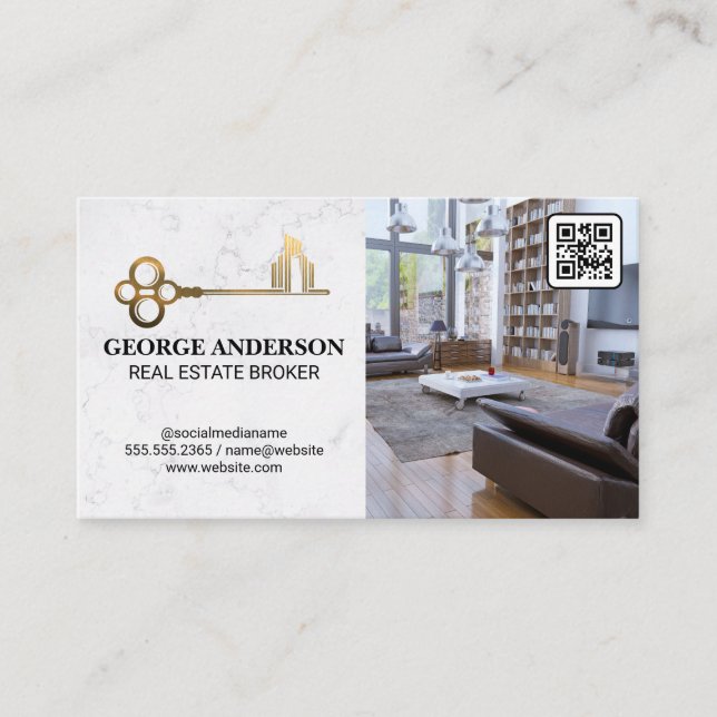 Carte De Visite Logo Gold Key House | Salon | Code QR (Devant)