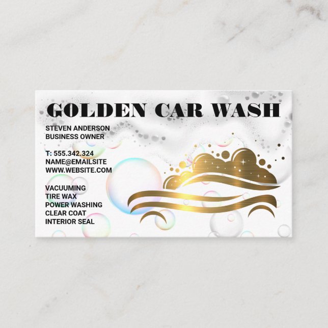 Carte De Visite Logo Gold Metallic Car Wash | Mousse de bulles de  (Devant)