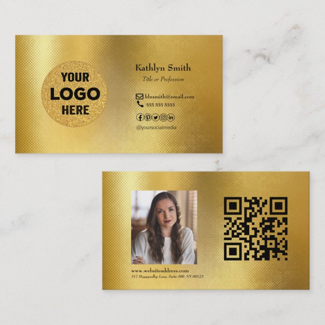 Carte De Visite LOGO Gold moderne Photo QR Code Professionnel (Devant / Derrière)