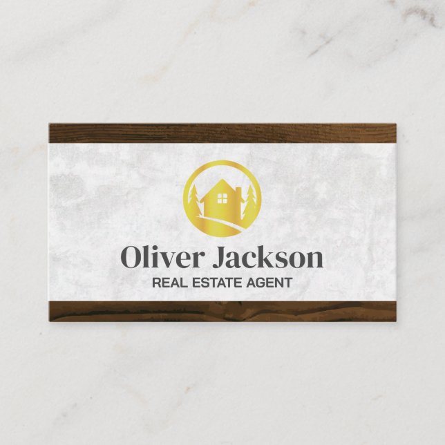 Carte De Visite Logo Gold Real Estate | Découpe en bois (Devant)