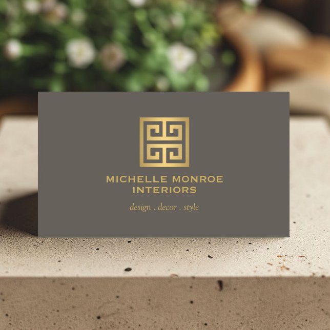 Carte De Visite Logo Gold/Taupe du concepteur de clé grecque éléga (Créateur téléchargé)