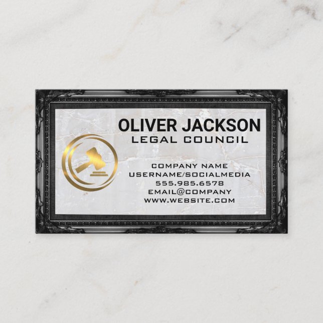 Carte De Visite Logo Golden Gavel Law | Cadre classique | Pierre (Devant)