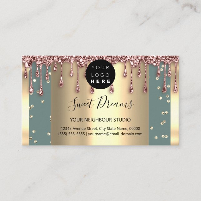 Carte De Visite Logo Hair maquillage clous SPA QR Code Drip Mint (Devant)