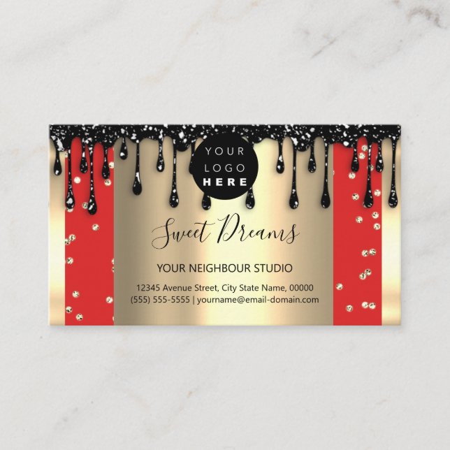 Carte De Visite Logo Hair maquillage clous SPA QR Code rouge (Devant)