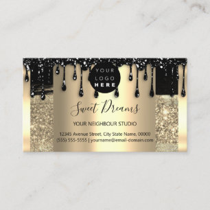Carte De Visite Logo Hair maquillage clous SPA QRCode Gold Glam