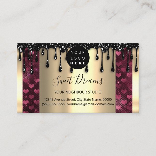 Carte De Visite Logo Hair maquillage ongles SPA goutte QRCode Gold (Devant)