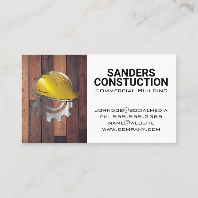 Carte De Visite Logo Hardhat Gear | Planches de bois (Devant)