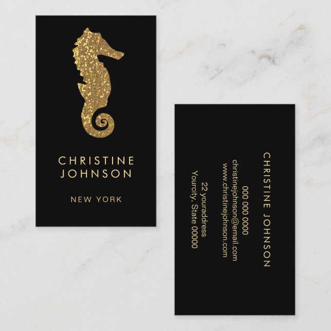 Carte De Visite logo hippocampe sur fond noir (Devant / Derrière)