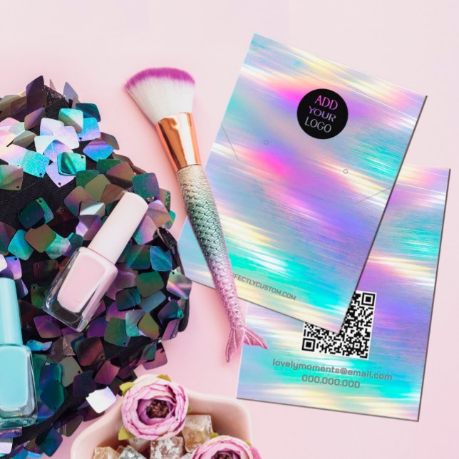 Carte De Visite Logo Holographique moderne Boucles d'oreilles QR C (#zazzlemade #earringdisplay #girly #unicorn #holographic #earringdisplayholder #holographicrainbow)