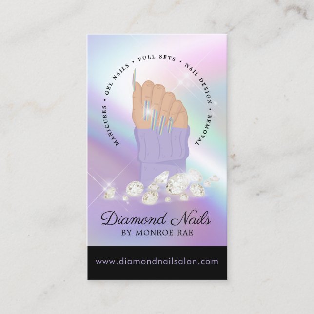 Carte De Visite Logo Holographique Nail Tech Nail Salon tendance m (Devant)