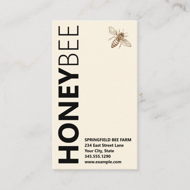 Carte De Visite Logo HONEYBee Typographie verticale Ivory White (Devant)