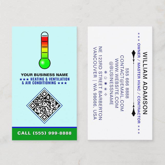 Carte De Visite Logo HVAC & Code QR | Chauffage & Climatisation (qrcode Professional HVAC logo, QR code business cards, Heating and cooling branding)