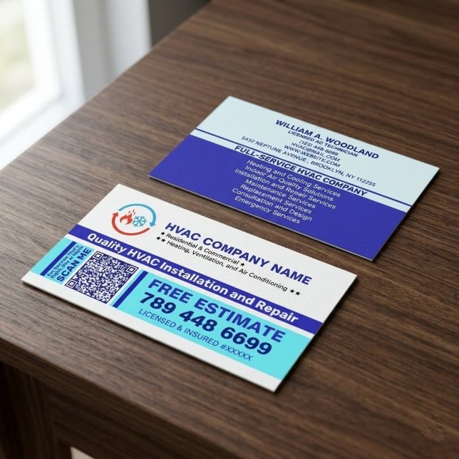 Carte De Visite Logo HVAC & Code QR & Slogans | Installation & Rép (professional hvac repair cards, air conditioning installation cards, custom logo for hvac company)